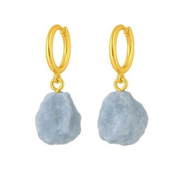 Imagem de Brinco de Argola Angelita - Cristal Natural, Banho Ouro 18k