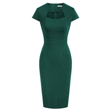 Imagem de Grace Karin Vestido lápis vintage anos 50 anos 60, colado ao corpo, manga cavada, Verde escuro, G