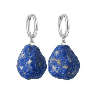 Imagem de Brinco de Argola Lápis Lazuli - Cristal Natural, Prata 925