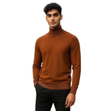 Imagem de Cacharrel Blusa Tricot Lã Masculina Canelada Ref765 - Generica, Carame