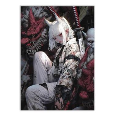 Imagem de Placa Decorativa Garota Anime Espada Katana Onis Decoração Poster Quarto Sala
