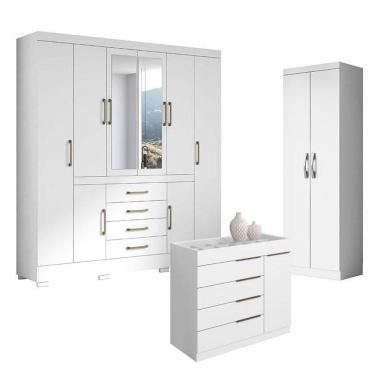 Imagem de Guarda Roupa Casal Nápole 2045149 E Armário Multiuso New 2000192 E Cômoda Sevilha Branco - Aramóveis