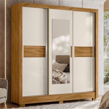 Imagem de Guarda Roupa Casal Ambiente Bahamas 3 Portas Freijó Off White Com Espelho - Moval