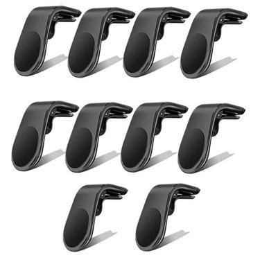 Imagem de Kit 10 Suporte Adaptador Magnético Veicular Universal Clip Car Holder Para Painel De Carro Tipo L - Preto