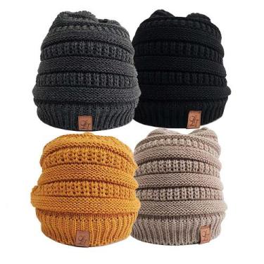 Imagem de Kit 4 Toucas Feminina Masculina Gorro Lã Grossa Tricot Frio - Fonte, C