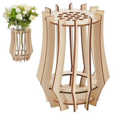 Imagem de WADORN Vaso de flores de madeira, vaso de madeira, buquê de flores, conjunto de montagem de arranjo de flores artificiais, suporte de exibição para rosas flor de cerejeira tulipas de girassol