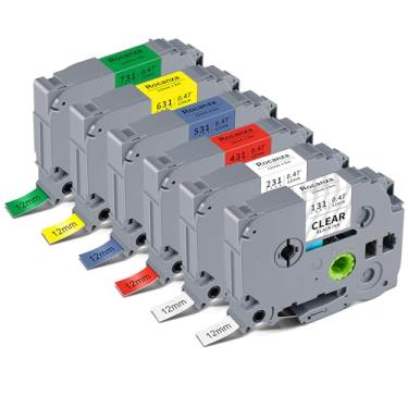 Imagem de Fita TZ laminada multicolorida de 12 mm 0,47 compatível com Brother P Touch Label Tape 1/5.1 cm TZe-231 131 431 531 631 para PTouch H110 D210 D220 202 D400 H103W, preto em transparente/branco/vermelho