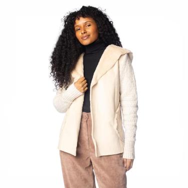 Imagem de Casaco Feminino Biamar Tricot Detalhes Pelo/Suede Bege Claro-Feminino