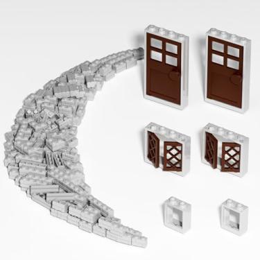 Imagem de 240 Pieces Masonry Profile Bricks Wall Bricks Blocks, with Windows and Doors Kit 6 Pcs, Compatible with Lego Parts Pieces, Creative Classic Building Bricks (Light Gray)