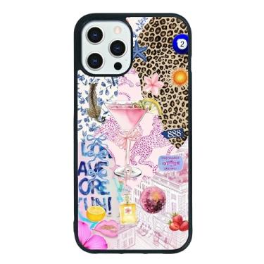Imagem de qizjio Capa de telefone estética Y2K protetora à prova de choque vintage colagem de martini preppy cheetah impressão capas de telefone para iPhone 12 Pro Max