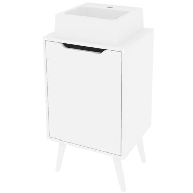 Imagem de Gabinete Para Banheiro 45 Cm Cuba Quadrada 1 Porta Retrô Branco