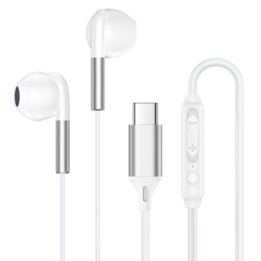 Imagem de Fones de ouvido com fio USB C para iPhone Air 17 Pro Max 16e 16 15 Pro Max com controle de volume de microfone, fones de ouvido com fio tipo C para Google Pixel 10 9 Pro XL Fold 9a, Samsung Galaxy A17