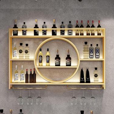 Imagem de Prateleira De Garrafa De Vinho De Parede Com Suporte De Copo, Prateleira De Garrafa De Vinho De Ferro, Prateleira De Armazenamento Multi Futiol, Prateleira De Expo, Black, 120x15x80cm/47x6x31in