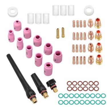Imagem de Timunr Kit de reparo de tocha de soldagem TIG 81 peças – Lente de gás resistente, bicos de alumina, copos de vidro para WP-17/18/26 – Conjunto de bocal de soldagem e pinça