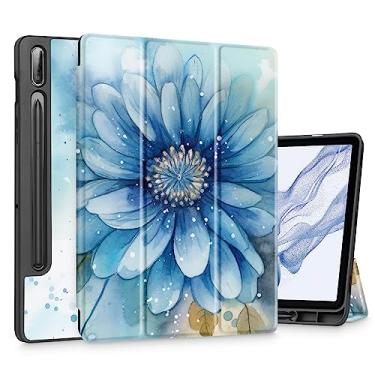 Imagem de Mektron Capa para tablet Samsung Galaxy Tab S9 de 11 polegadas modelo X710/X716B/X718U, capa rígida fosca com função despertar/hibernar automática, suporte multi-ângulo para Galaxy S9, aquarela azul flor