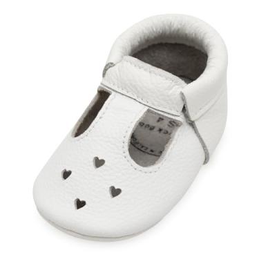 Imagem de BirdRock Baby Mocassins Mary Jane - Sapatos femininos de couro genuíno com sola macia para recém-nascidos, bebês e crianças pequenas, Pérola branca, 19 BR