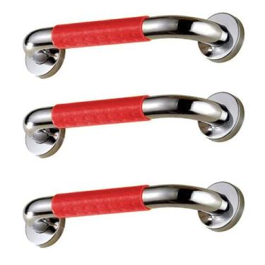 Imagem de Barra de Apoio 40cm Inox Suporte Antiderrapante Kit 3 uni Evita Aciden