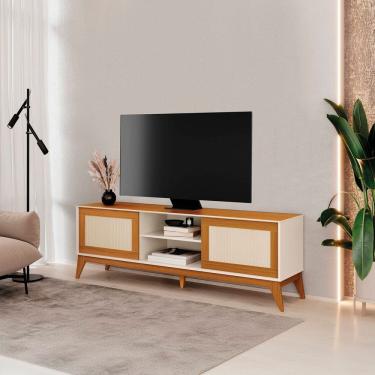 Imagem de Rack para Tv 75 Polegadas com Portas em Tela Rattan Andros Off White