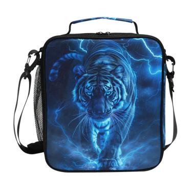 Imagem de Lancheira WEVIBOFU Blue White Tiger Lightning para crianças