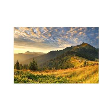 Imagem de Paisagens Pintura em Tela-Montanha árvores nuvens-Arte Parede Natureza-Pôster Decoração Sala de Estar Banheiro 20x30cm Sem Moldura