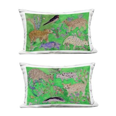 Imagem de Stupell Industries Quirky Meadow Menagerie Animals almofada estampada ao ar livre, 35 x 18 x 50, verde