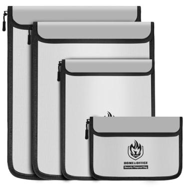 Imagem de Pacote com 4 sacos de documentos à prova de fogo, porta-documentos à prova d'água com zíper, bolsa para dinheiro à prova de fogo, envelope à prova de fogo, organizador de armazenamento resistente a