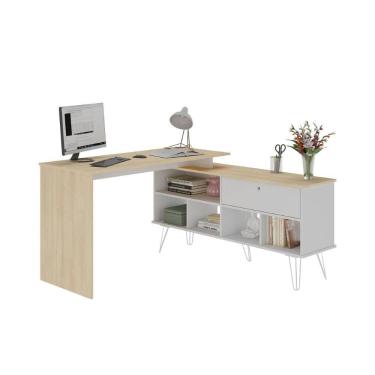 Imagem de Mesa com 5 Nichos e Pés Metálicos Grécia Carvalho Branco