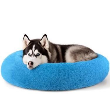 Imagem de Camas extra grandes para cães, cama confortável para alívio da ansiedade de cães humanos, 91 cm, camas confortáveis para animais de estimação indestrutíveis e à prova de mastigação (azul claro)