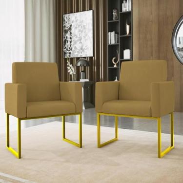 Imagem de Kit 2 Poltronas Decorativas com Base de Ferro Dourado para Recepção Cor:capuccino