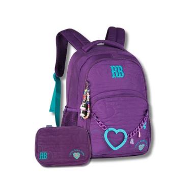 Imagem de Kit Mochila Rebecca Bonbon Costas Estojo Box Escolar Meninas, Roxo