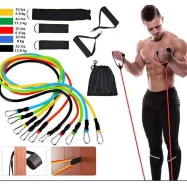 Imagem de Genérico Kit Elástico Extensor 11 Itens com Acessórios de Faixas Elásticas Ideal para Musculação, Funcional, Pilates, Fisioterapia e Exercício em Casa