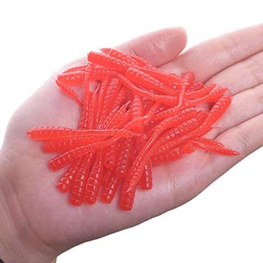 Imagem de ZZTWER Isca macia de minhoca vermelha com cheiro de 50 peças, isca de pesca realista com simulação realista de 45 mm iscas artificiais de silicone com sabor de camarão