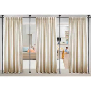 Imagem de DIOVPLX Divisor de Sala com Varão de Cortina Sem Perfuração, Ajustável do Chão ao Teto, 71 a 435 cm (L) x 1,2 a 3 m (A), Preto Fosco, Metal Inoxidável