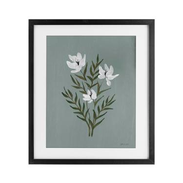 Imagem de Stupell Industries Impressão emoldurada azul ardósia pequena flor preta design sob vidro por Yvette St. Amant, 16 x 13