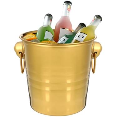 Imagem de Hemobllo Balde de gelo isolado, baldes de gelo de aço inoxidável 3L para garrafa de bebida de vinho, recipiente de cerveja para bar de festa em casa (dourado)