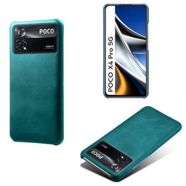 Imagem de Capa para Xiaomi POCO x4 Pro,Proteção contra quedas,Casca de volta de cor sólida simples,Design de couro de imitação de plástico-Green