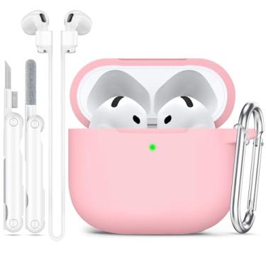 Imagem de Joremx Capa compatível com AirPods 4 2024 com kit de limpeza, capa protetora de silicone macio para Apple AirPods 4ª geração com corda antiperda para mulheres e homens, acessórios de capa para AirPod