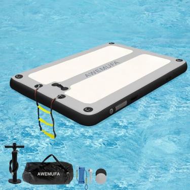 Imagem de AWEMUFA Doca flutuante inflável de 3 m x 1,8 m, plataforma flutuante de plataforma inflável de EVA antiderrapante, tapete de água flutuante para lago, tapete flutuante para piscina, praia, oceano