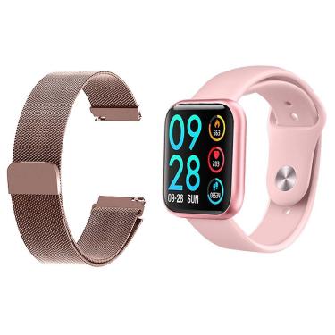 Imagem de Kit 1 Relógio Smartwatch Rosa Android Ios + 1 Pulseira Rosa