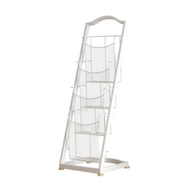Imagem de ZzleoyuUUs-12 Suporte de exibição de brochura Suporte de jornais de ferro Rack de revistas Rack de informações Brochura Rack único Rack de exibição de livros e revistas Rack de armazenamento (branco
