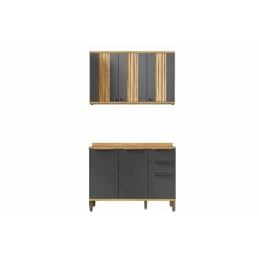 Imagem de Cozinha Completa Sauvignon 2 Peças (1Aéreo+1Balcão) C2P62 Amendoa/Chumbo - Ronipa