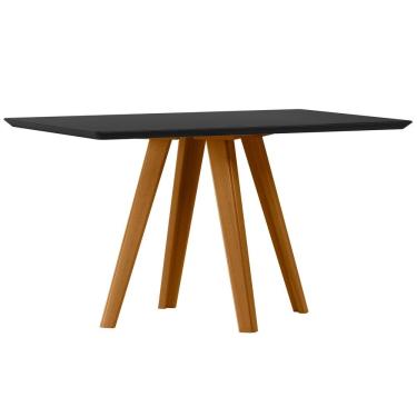 Imagem de Mesa de Jantar para 4 Lugares 1,35 Tampo Mdf com Vidro Mariah Ypê/Preto - New Ceval