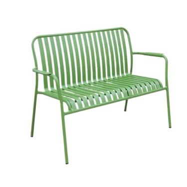 Imagem de Banco externo para jardim ao ar livre, banco de encosto aberto, cadeira dupla de alumínio, laca verde, para varanda, quintal, varanda e bancos de jardim