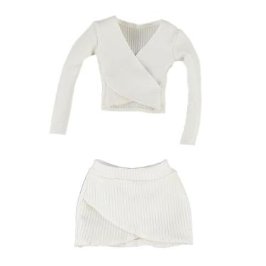 Imagem de Milageto 1:6 Crop Top Feminino Saia Curta Manga Longa Top Ajustado para Acessórios de Bonecos de ação de 12 Polegadas, Branco