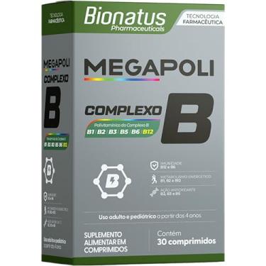 Imagem de Bionatus, Megapoli Complexo B, Suplemento alimentar, Vitamina B1 1,6mg + Vitamina B2 1,73mg + Vitamina B3 21,3mg + Vitamina B5 5,64mg + Vitamina B6 1,73mg + Vitamina B12 3,2mcg, 30 cápsulas • 30 doses, Cinza