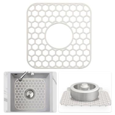 Imagem de Bestjing Protetores de pia de silicone para pia de cozinha - acessório de grade de pia de cozinha de 30,5 x 28 cm, tapete antiderrapante resistente ao calor para fundo de porcelana de aço inoxidável