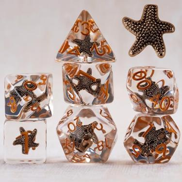 Imagem de D&D Resin Dice Set, Polyhedral DND Dice Starfish Inclusion Dice for Dungeons and Dragons MTG RPG Board Games