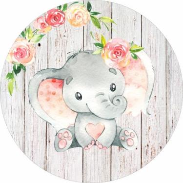 Imagem de Painel de Lona Redondo Elefantinho Baby Aquarela Flores - Fabrika De F