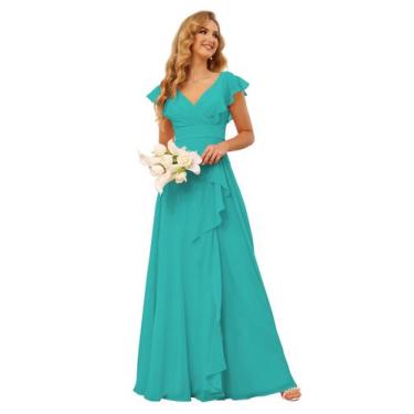 Imagem de Vestido de dama de honra TIRAS Plus Size Ruffle Aqua Chiffon 22W