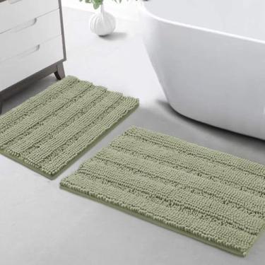 Imagem de Turquoize Conjunto de tapetes de banheiro de chenille, tapetes de banho antiderrapantes, extra macios e absorventes para piso interno, cozinha/entrada (51 x 81 cm e 43 x 61 cm), eucalipto